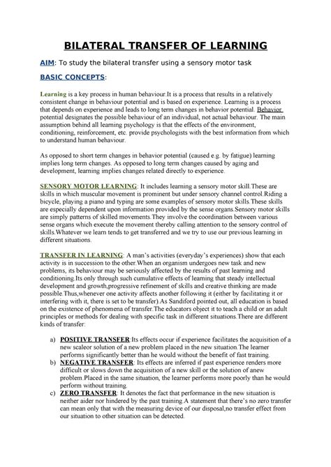 bilateral transfer of learning experiment|Bilateral transfer of learning ( practical) .